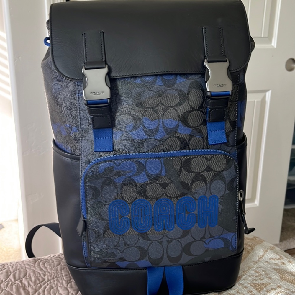 Track Backpack In Signature Canvas With Camo Print And Coach Patch CC016